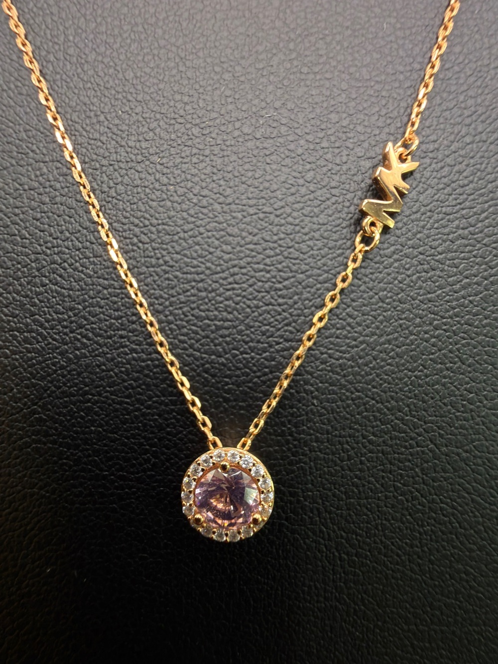 MICHAEL KORS 925 ROSE GOLD PAVE HALO PENDANT NECKLACE PINK DAINTY FEMININE - Picture 6 of 9